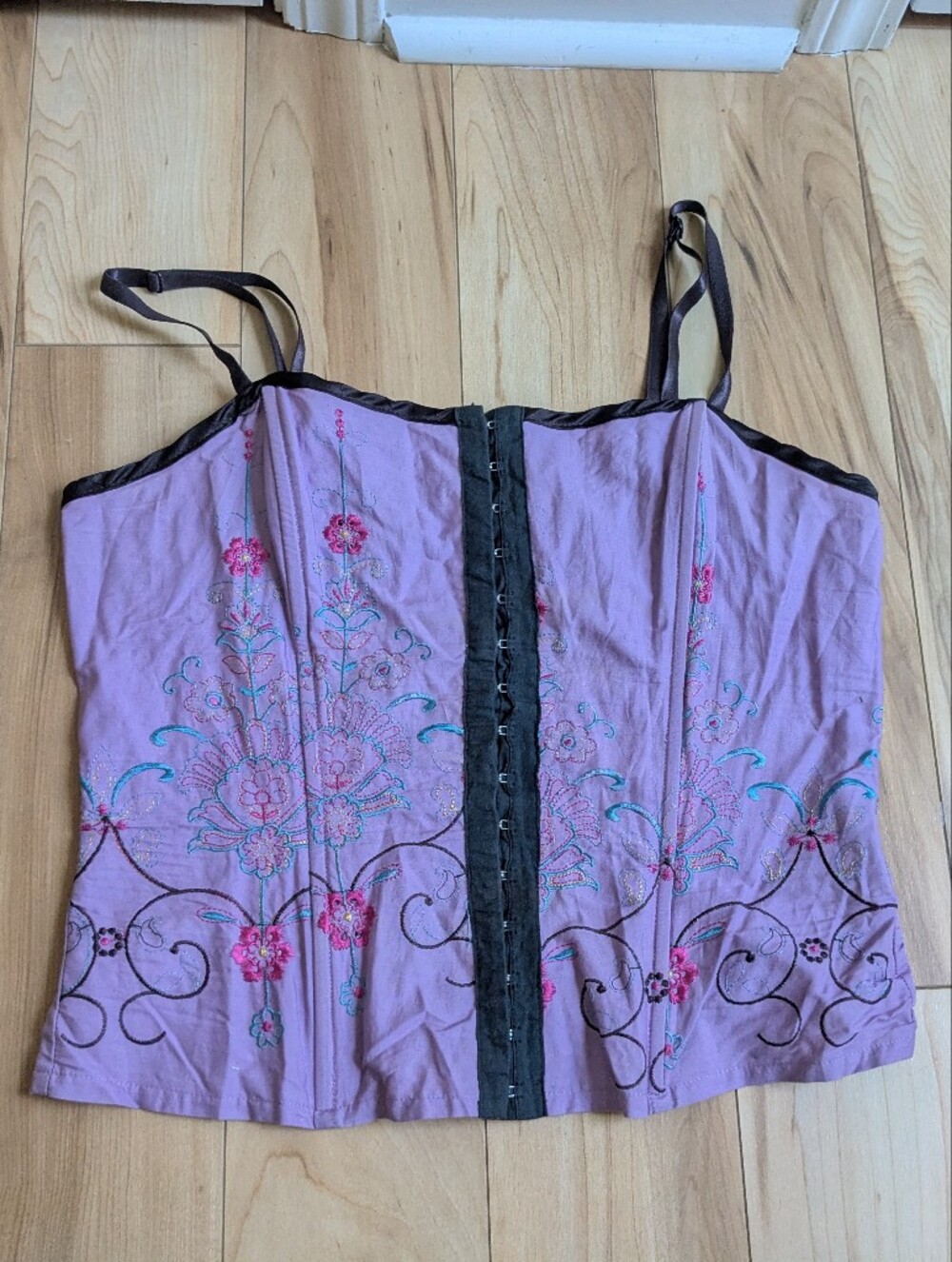 Heart Soul Lavender Embroidered Corset-Style Tank Top